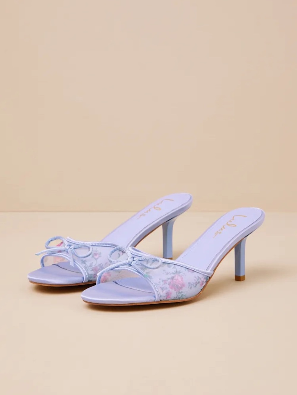 Lulus Pamina Periwinkle Satin Bow Slide High Heel Sandals Blue - Size 8.5